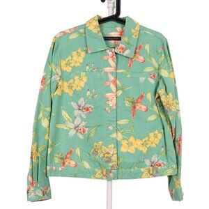 Alexis & Avery Floral Denim Jacket M Pastel Green Pink Spring Easter Fairy Boho